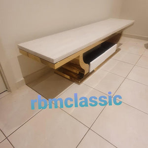 Gold Modern Marble TV Stand / Unit / Entertainment Unit with 2 Storage Drawers