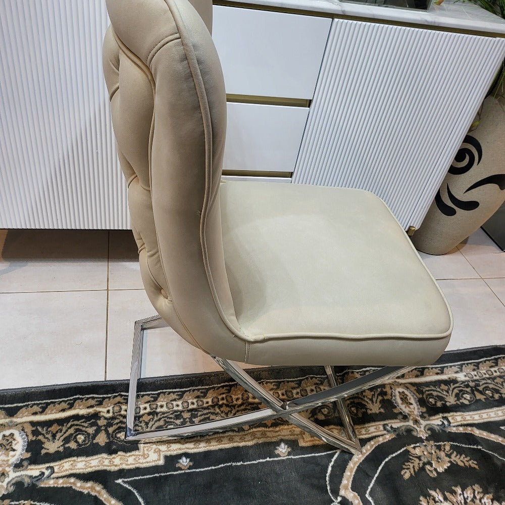 Modern Cream Leather Dining Room Chair in Silver Stainless Steel Frame