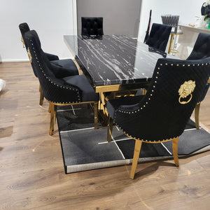 Classic Marble-Top Dining Table with six chairs