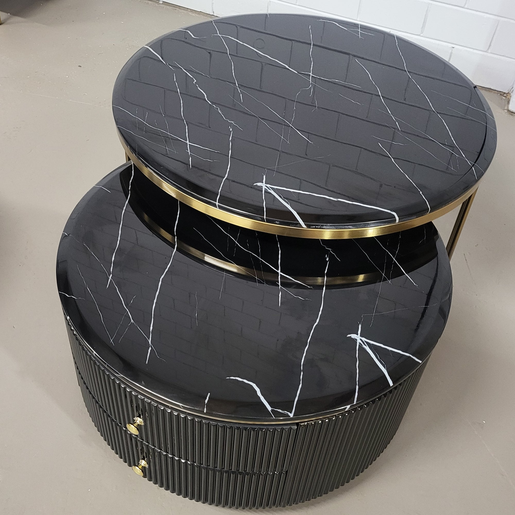 Black and Gold Round Nested Coffee Tables - 2 Piece Set