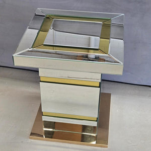 Mirrored Glass and Beautiful Silver and Gold Side Table in MDF Material