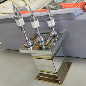 Beautiful Mirrored Glass in Silver and Gold Side Table in MDF Material