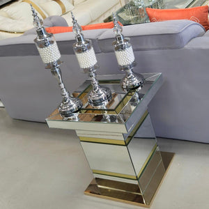 Beautiful Silver and Gold Side Table in MDF Material Mirrored Glass in Silver