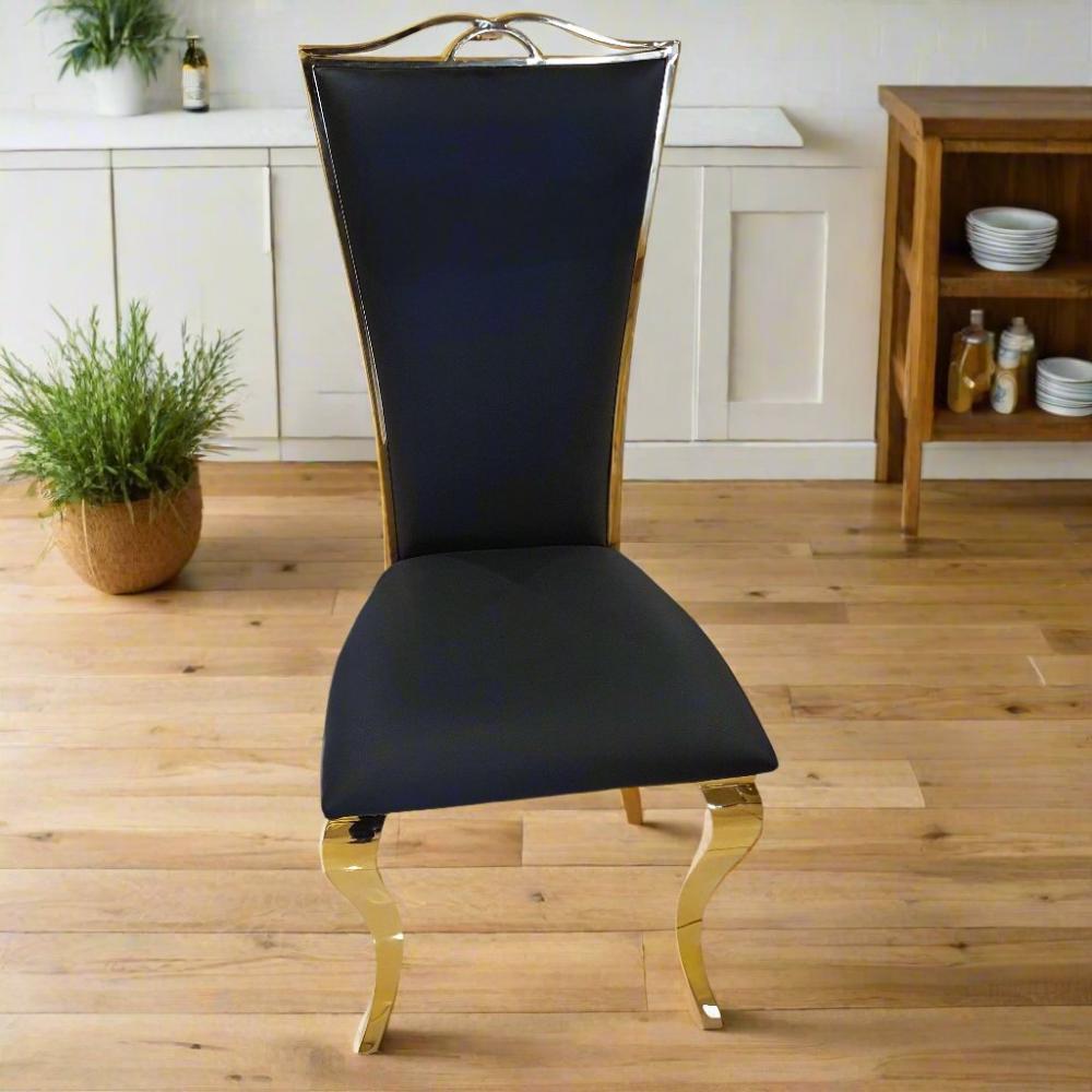 Classic Black Leather Dining Room Chair with Gold Frame Stainless Steel Frame