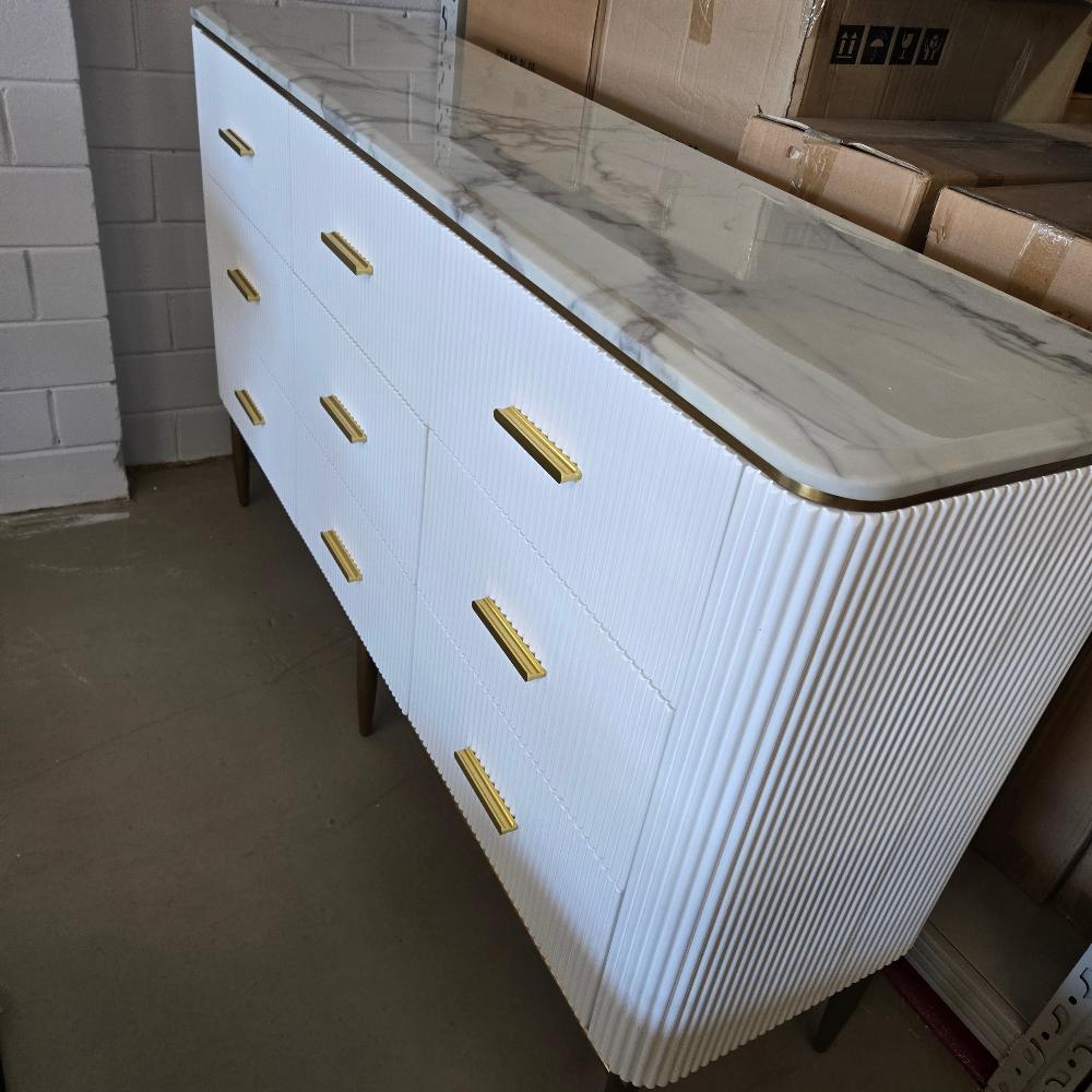 Stylish Modern Buffet Cabinet in Bronze Storage Dining Room Buffet Cabinet with nine Drawers in White MDF and Bronze