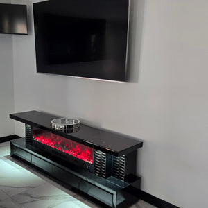 Black Glass TV Stand with LED Lights at each corner, Bluetooth Speakers and 13 Colour Crystal Light Changes / Reflectors. Best TV Stand at RBM Classic Home