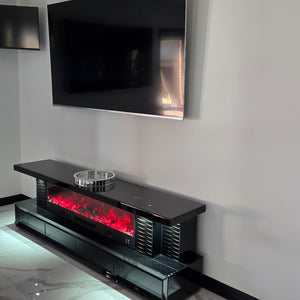 Black Glass TV Stand with LED Lights at each corner, Bluetooth Speakers and 13 Colour Crystal Light Changes / Reflectors. Best TV Stand at RBM Classic Home