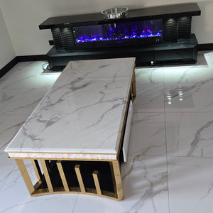 Black Glass TV Stand with LED Lights at each corner, Bluetooth Speakers and 13 Colour Crystal Light Changes / Reflectors. Best TV Stand at RBM Classic Home