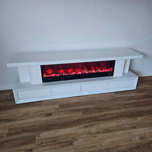 White Glass TV Stand with LED Lights, Bluetooth Speakers and 7 Colour Crystal Light Changes / Reflectors