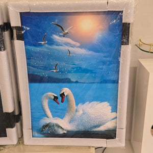 Swans in Lake Decorative Wall Art, PS Frame and 5D Diamond Crystal Porcelain Painting