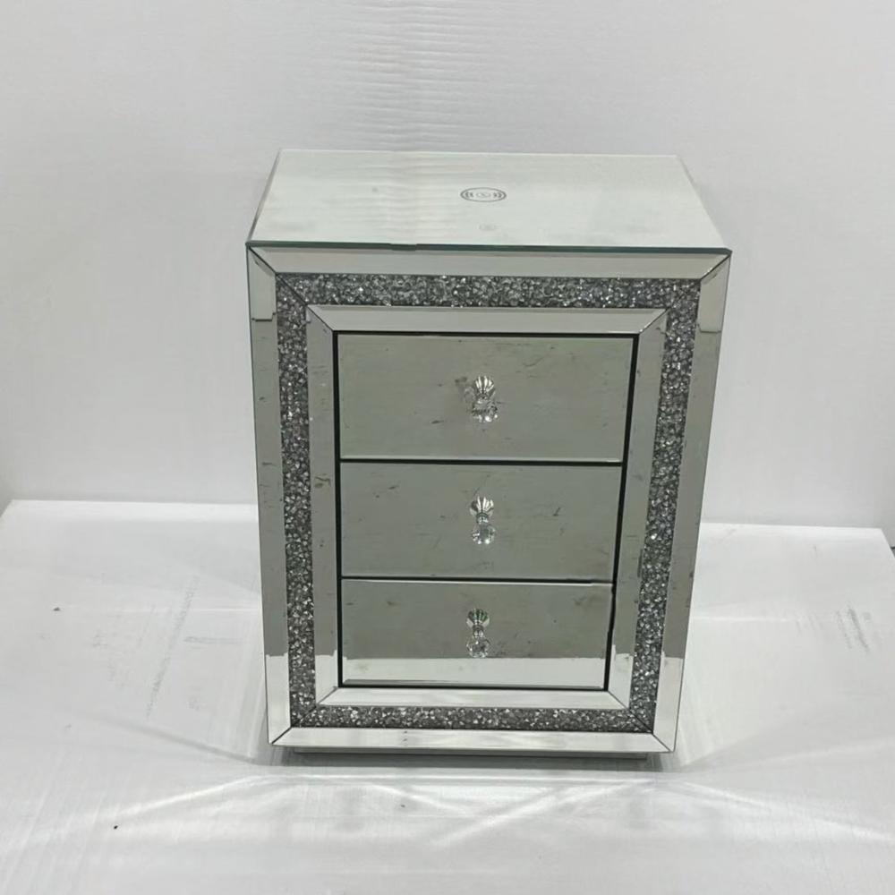 Diamond Crushed Bedside Table with 3 Drawers and LED Lights for a Stunning Looks