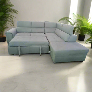 Corner Couch in Grey Leather material with a Modern Sofa Bed 