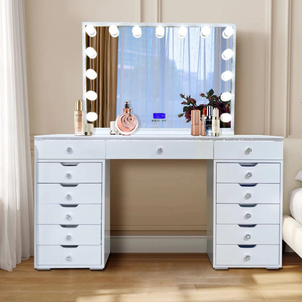 Exclusive Dressing Table with 13 Drawers and Classy Hollywood Mirror with Bluetooth
