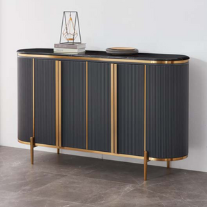 Modern MDF Buffet Cabinet in Bronze Storage Dining Room Buffet Cabinet with 4 shelves in Black MDF