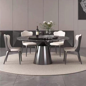 Round / Circle Marble Dining Table with a Lazy Susan in Bronze Stainless Steel frame