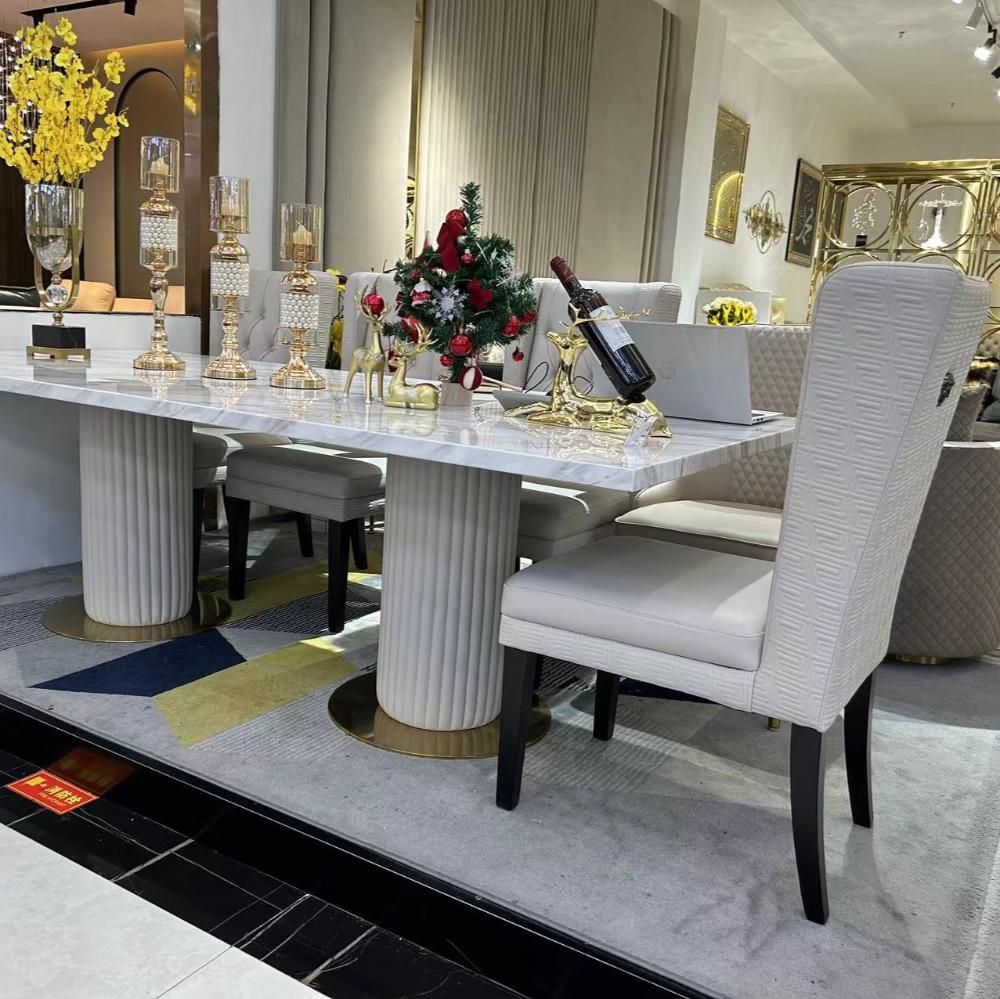 Gold Exclusive Dining Table with 8 Adrian Leather Chairs