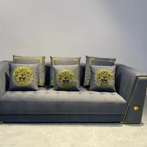 Grey Holland Velvet Sofa set with Gold Trim Stainless Steel Frame