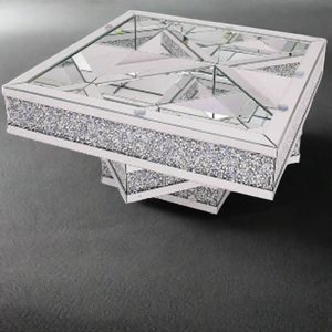 Square Glass Coffee Table with Diamond Crushed Glass in Silver
