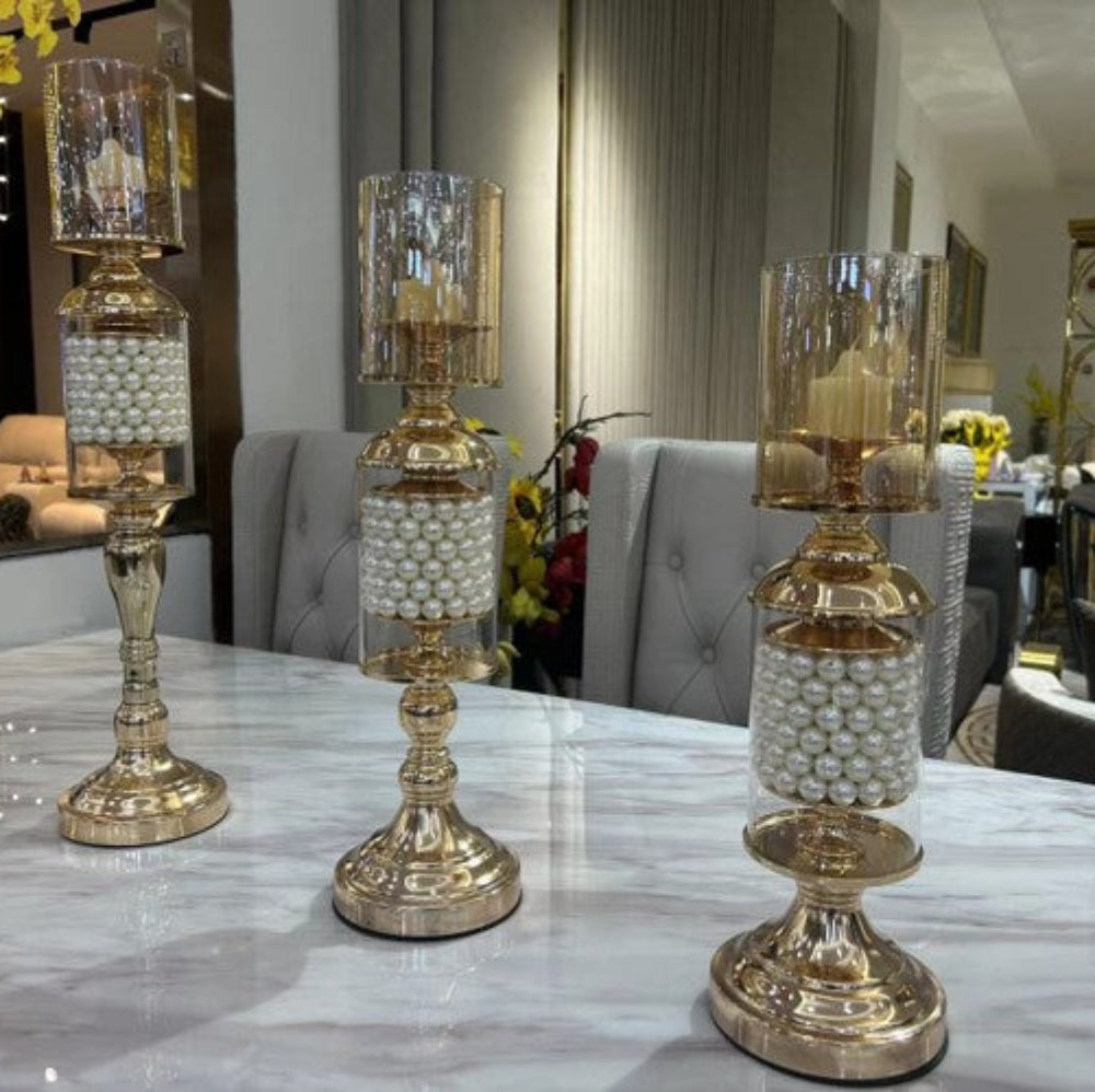 Decorative Candleholders set of 3 in Gold