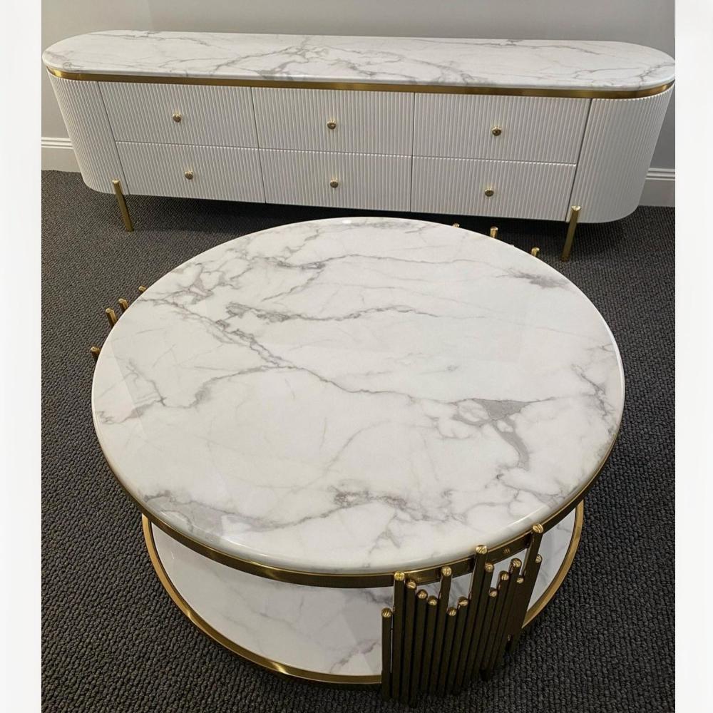 Circle Gold Coffee Table wit White-Grey marble top