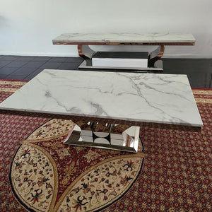 Modern Marble TV Stand / Unit / Entertainment Unit with 2 Storage Drawers and Coffee Table