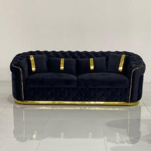 6-seater Luxury, Stylish and Comfortable Sofas / Couches in Black Velvet Material with Golden trims