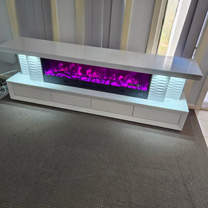 Adrian Glass TV Unit with Fireplace Reflector - White