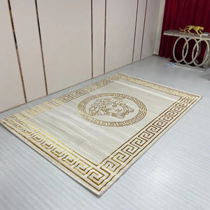 Modern, Luxury and Classy Comfortable Cream and Gold Carpet with Versace logo