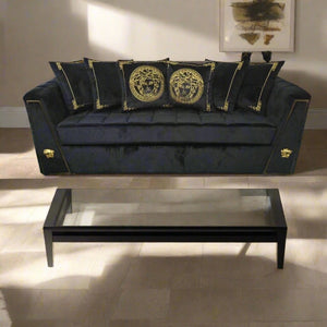 Classy Black Holland Velvet Sofa set of 6 with Golden Trim Edges and Versace Design at RBM Classic Home