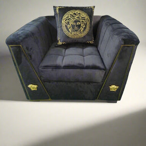 Classy Black Velvet Sofa set of 6 with Golden Trim Edges and Versace Design