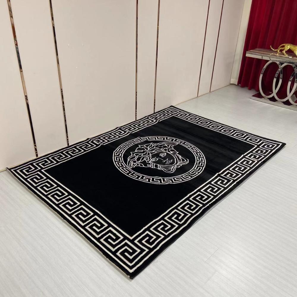 Black Versace Comfortable Carpet with Silver Triming