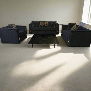 Classy Black Comfortable Holland Velvet Sofa set of 6 with Golden Trim Edges and Versace Design