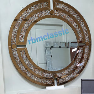 Round Diamond Crushed Glass Wall Mirror in Rose Gold