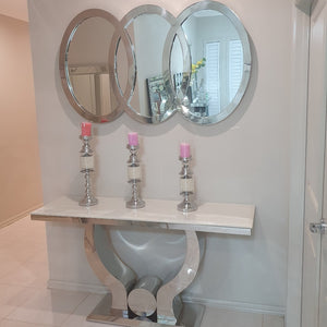 Classy Marble Hallway Console Table and Mirror set with Silver Stainless Steel Frame