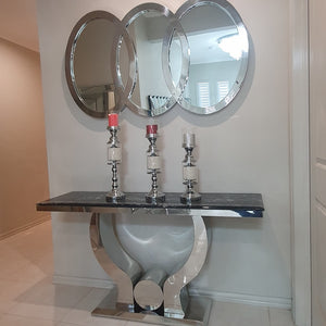 Silver Hallway Console Table and Mirror with Stainless Steel Frame