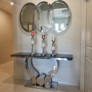 Silver Entry / Hallway Console Table and Mirror with Stainless Steel Frame