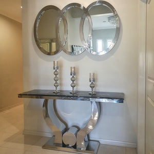 Classy Marble Hallway Console Table and Mirror with Silver Stainless Steel Frame