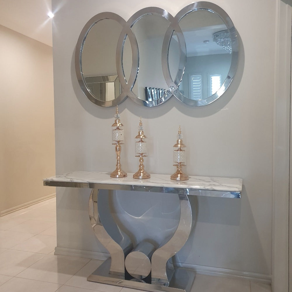 Hallway/Entry Console Table and Mirror with Silver Stainless Steel Frame