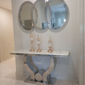 Modern Marble Hallway Console Table and Mirror with Silver Stainless Steel Frame