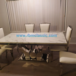 Marble Dining Table with 6 Chairs in silver or gold frame