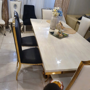 8 Seater Marble Dining Table in Gold Stainless Steel frame