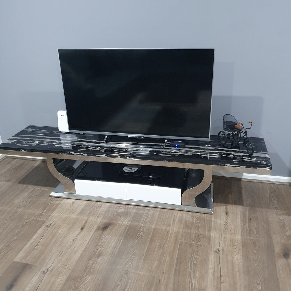 Modern Marble TV Stand / Unit / Entertainment Unit with 2 Storage Drawers