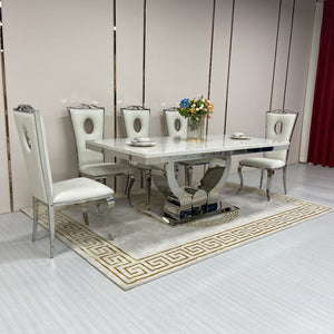 Marble Dining Table and 8 Chairs with Stainless Steel frame