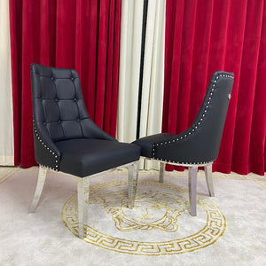 Modern Black Leather Dining Room Chairs with Silver Stainless Steel Frame